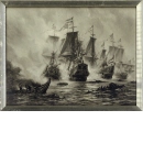 Inramat fotografi föreställande tavla över sjöslag i Öresund, 15-1600-tal