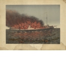 Färglagd litografi föreställande ett skeppsbrott